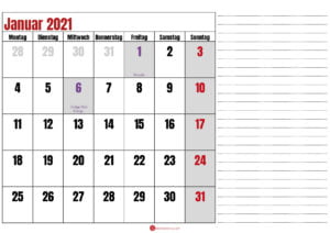 Kalender Januar 2021 Vorlagen Kostenlos