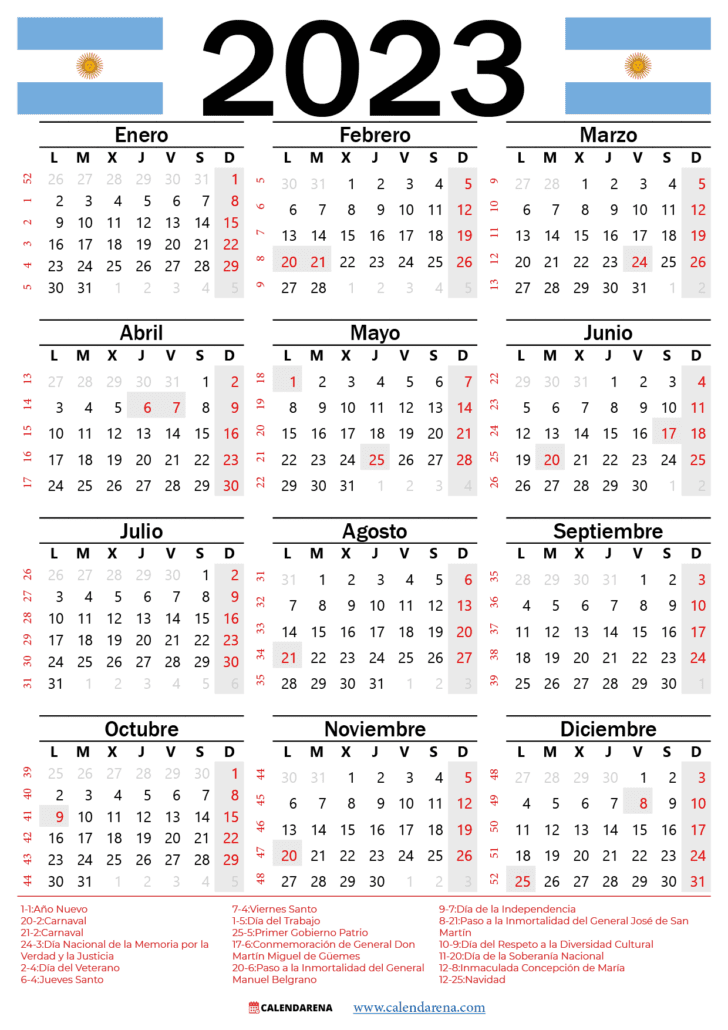 Calendario 2023 Argentina Con Festivos PDF