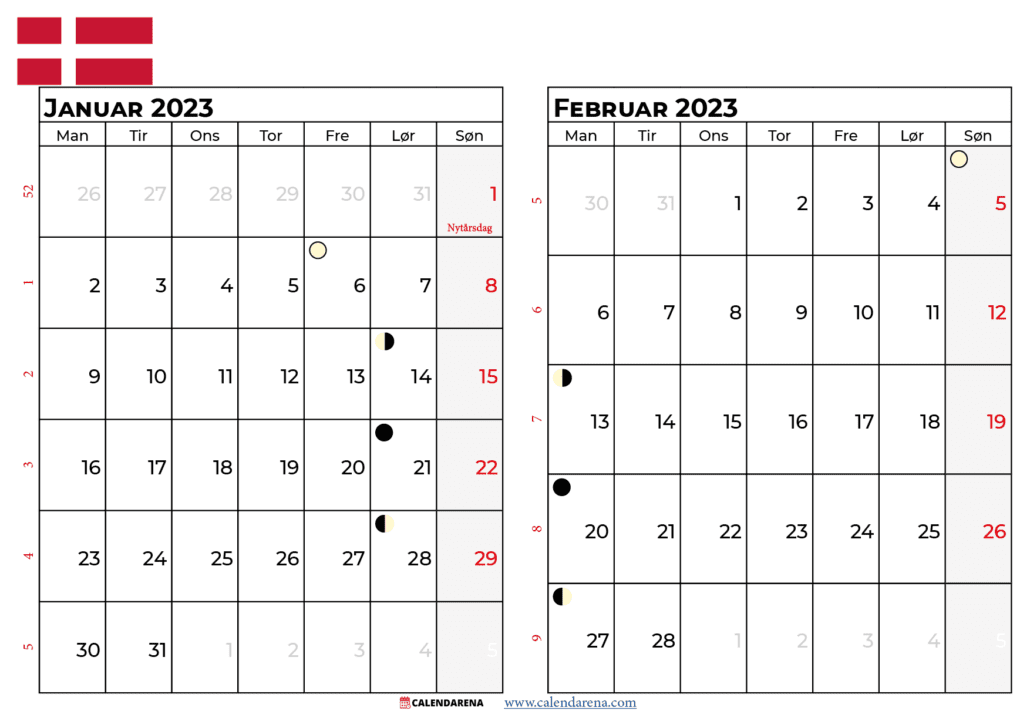 kalender januar februar 2023