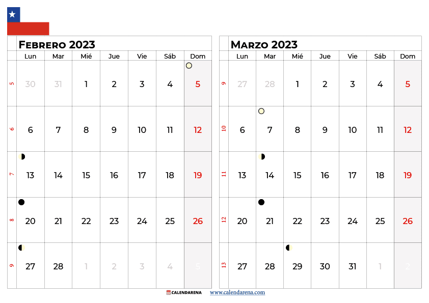 calendario febrero marzo 2023 chile