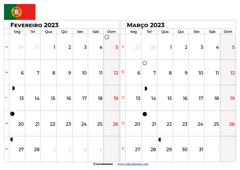 calendario fevereiro e março 2023 portugal