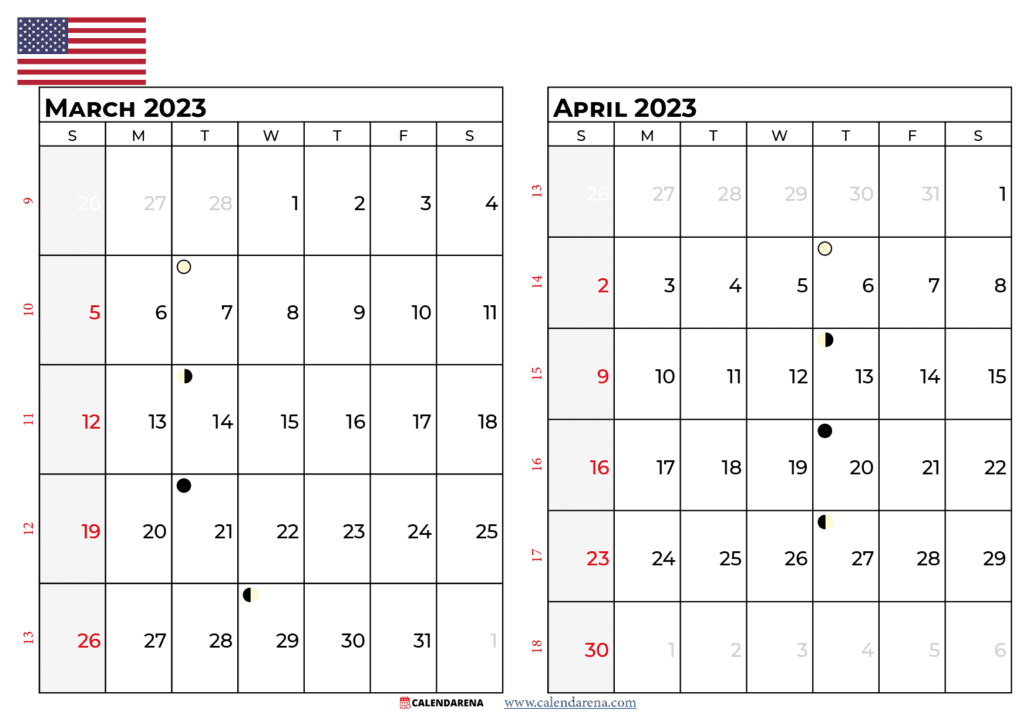 march april 2023 calendar USA