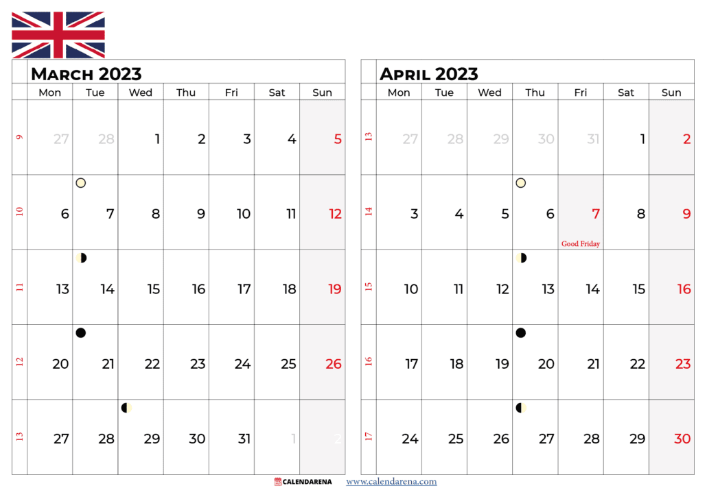 march april 2023 calendar uk
