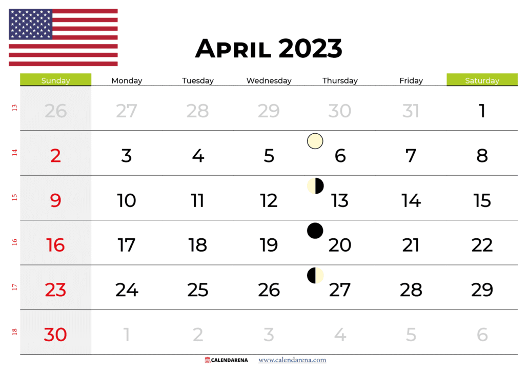 april 2023 calendar USA