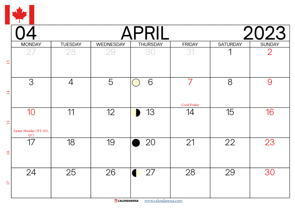 april 2023 calendar canada