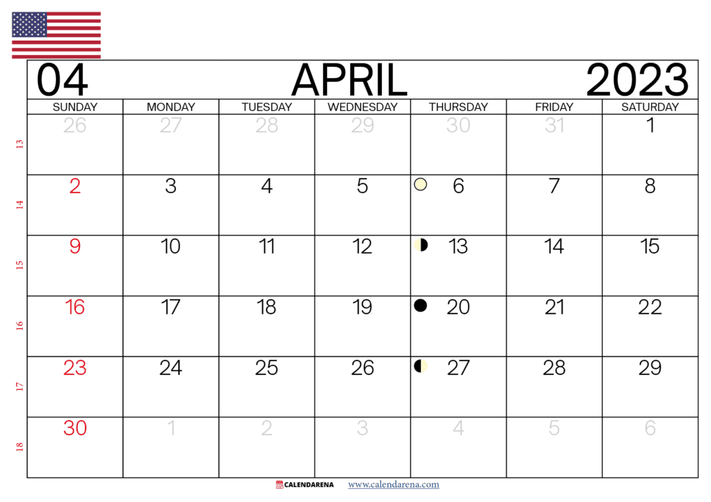 april 2023 calendar with holidays USA