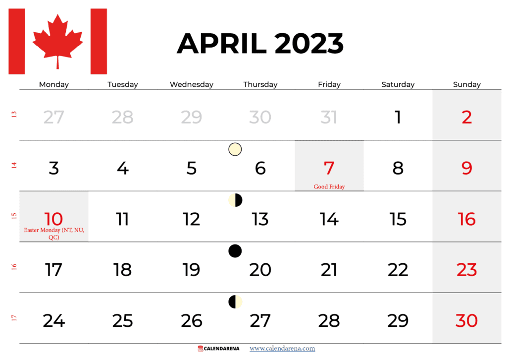 april 2023 calendar with holidays canada