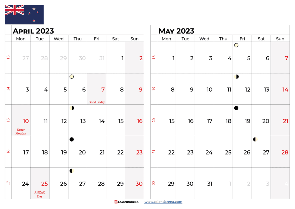 april may calendar 2023 nz