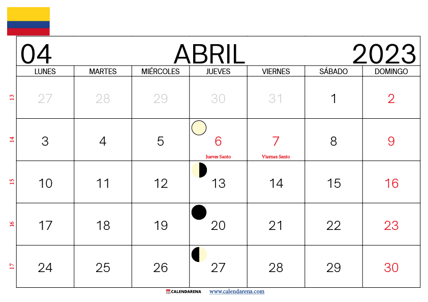 calendario abril 2023 colombia con festivos