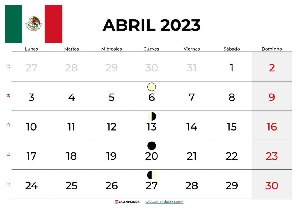 calendario abril 2023 méxico