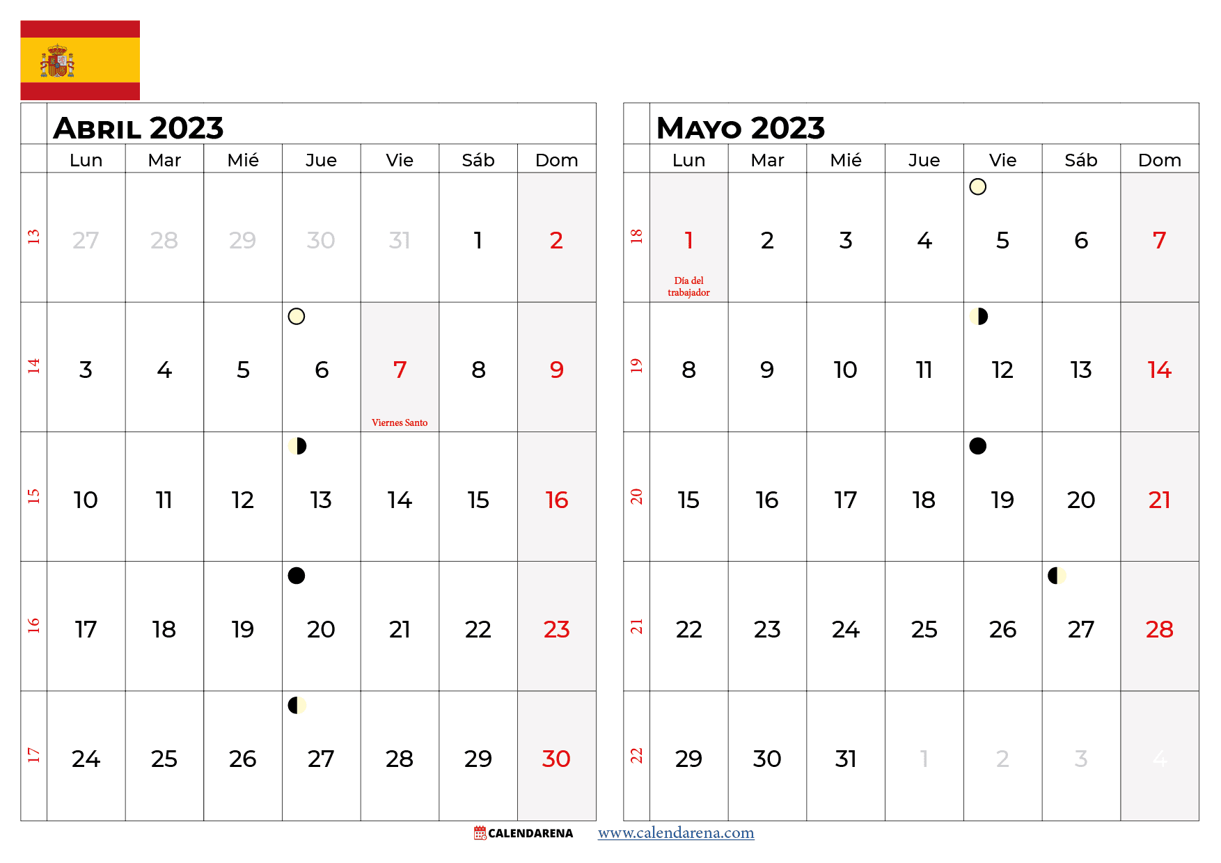 Calendario Abril Y Mayo Descargar Calendario Abril 2023 España Para Imprimir