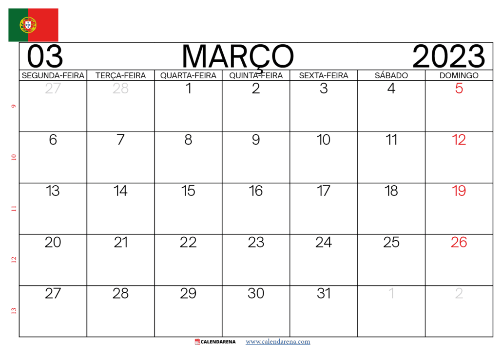calendário março 2023 com feriados portugal