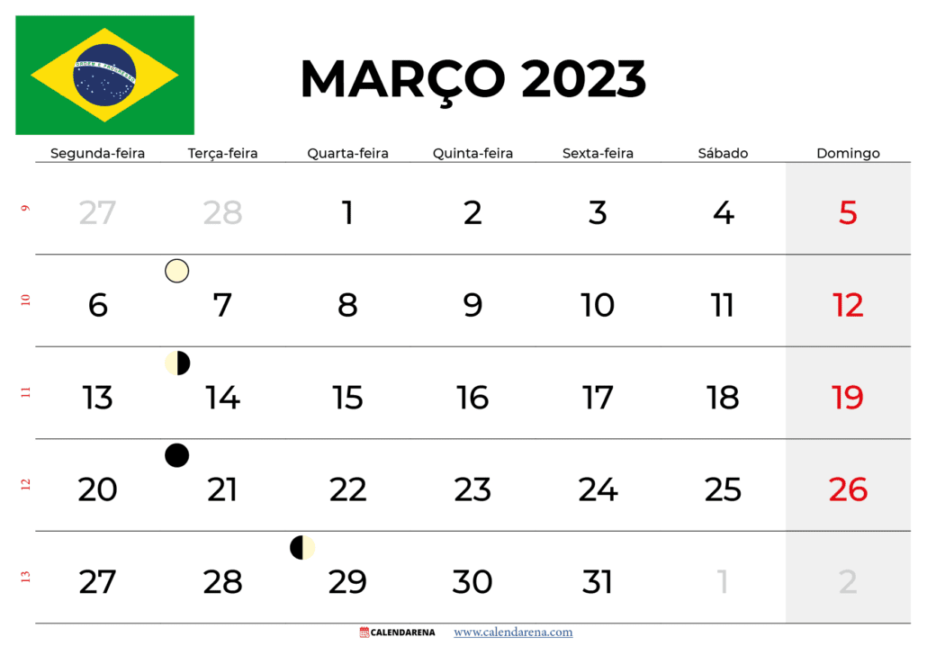 calendario março 2023 feriados brasil