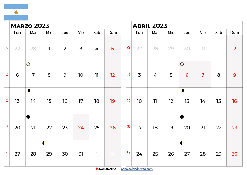 calendario marzo y abril 2023 argentina