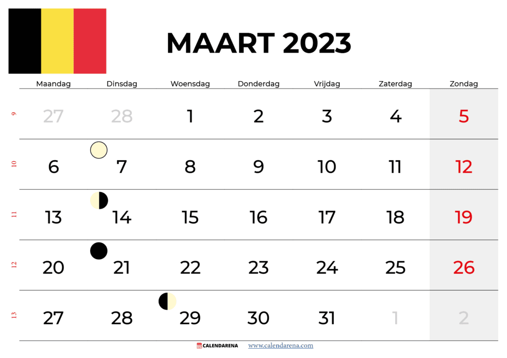 kalender maart 2023 belgië