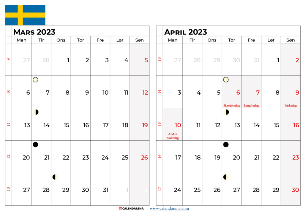 kalender mars april 2023