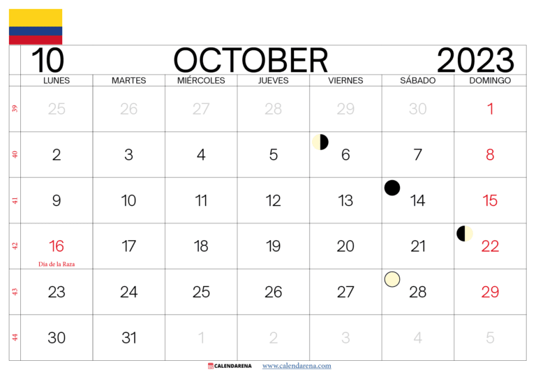 Calendario Octubre 2023 Colombia