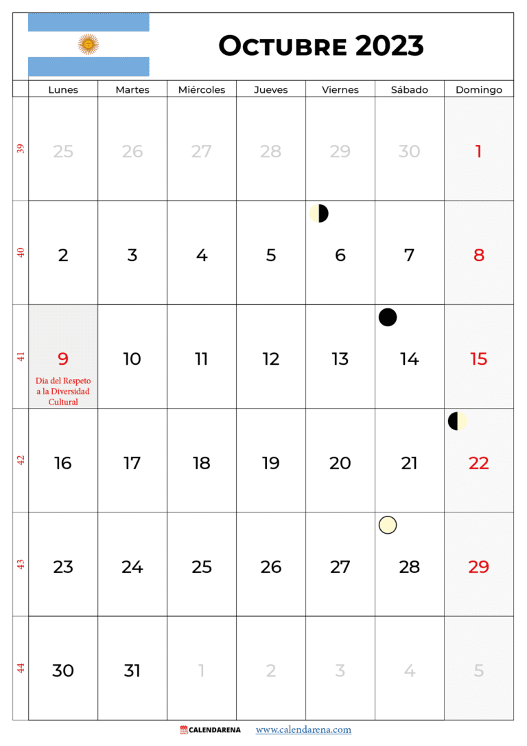 Calendario Octubre Argentina