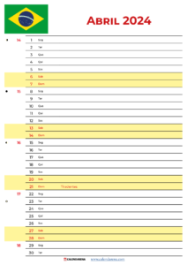 Calendário Abril 2024 Brasil