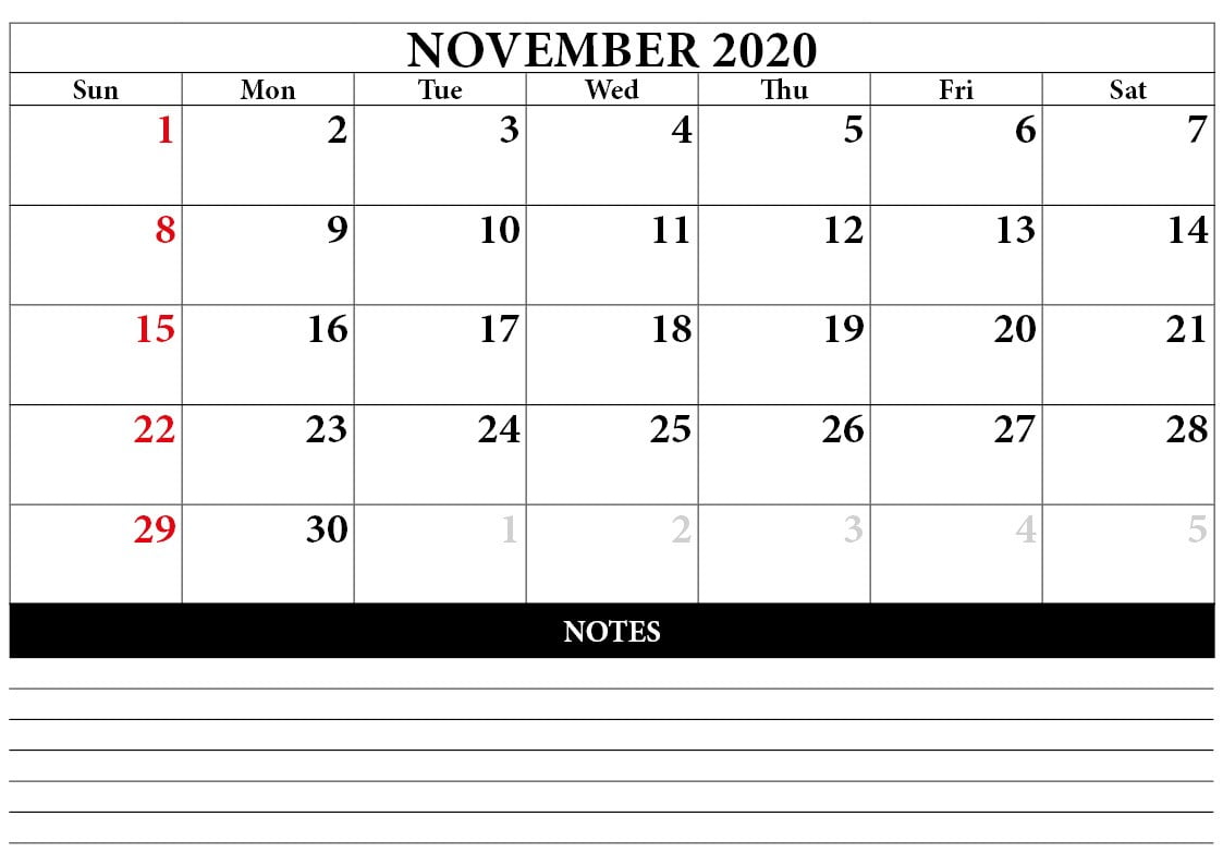 2020 november calendar