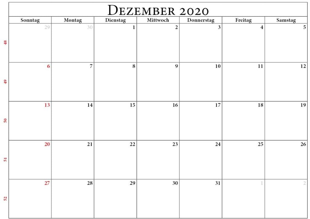 kalender dezember 2020