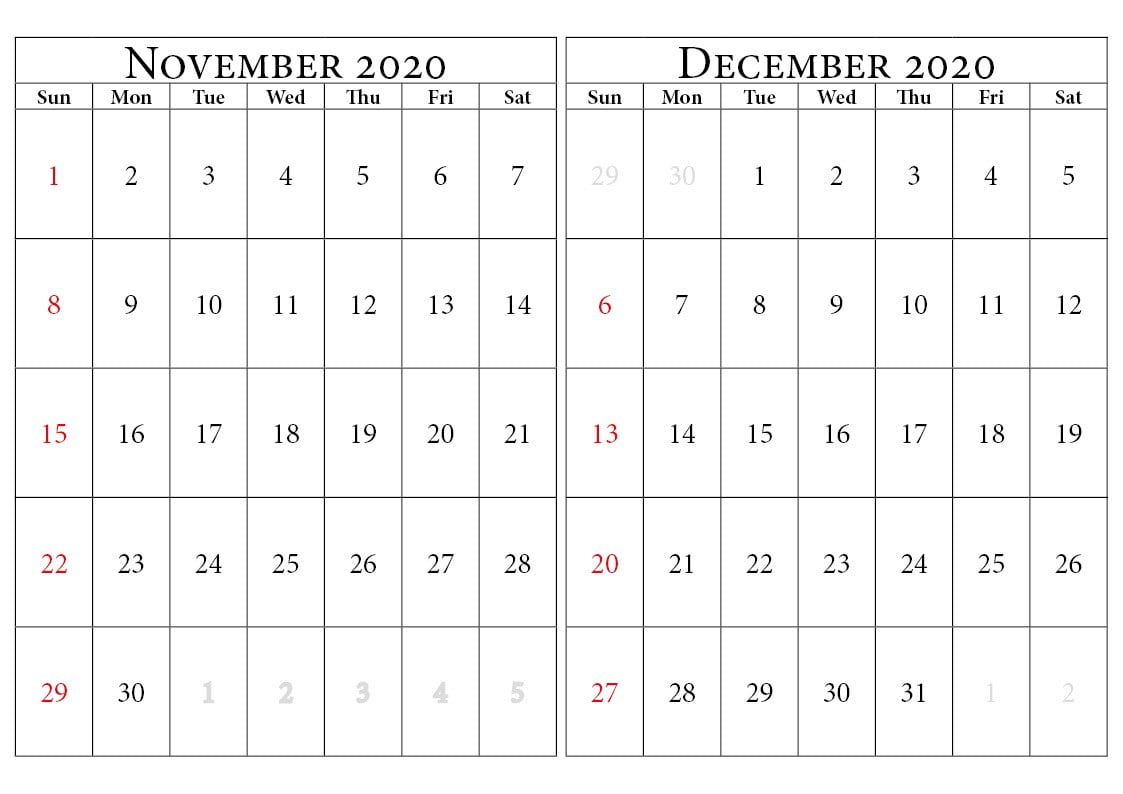 november december calendar