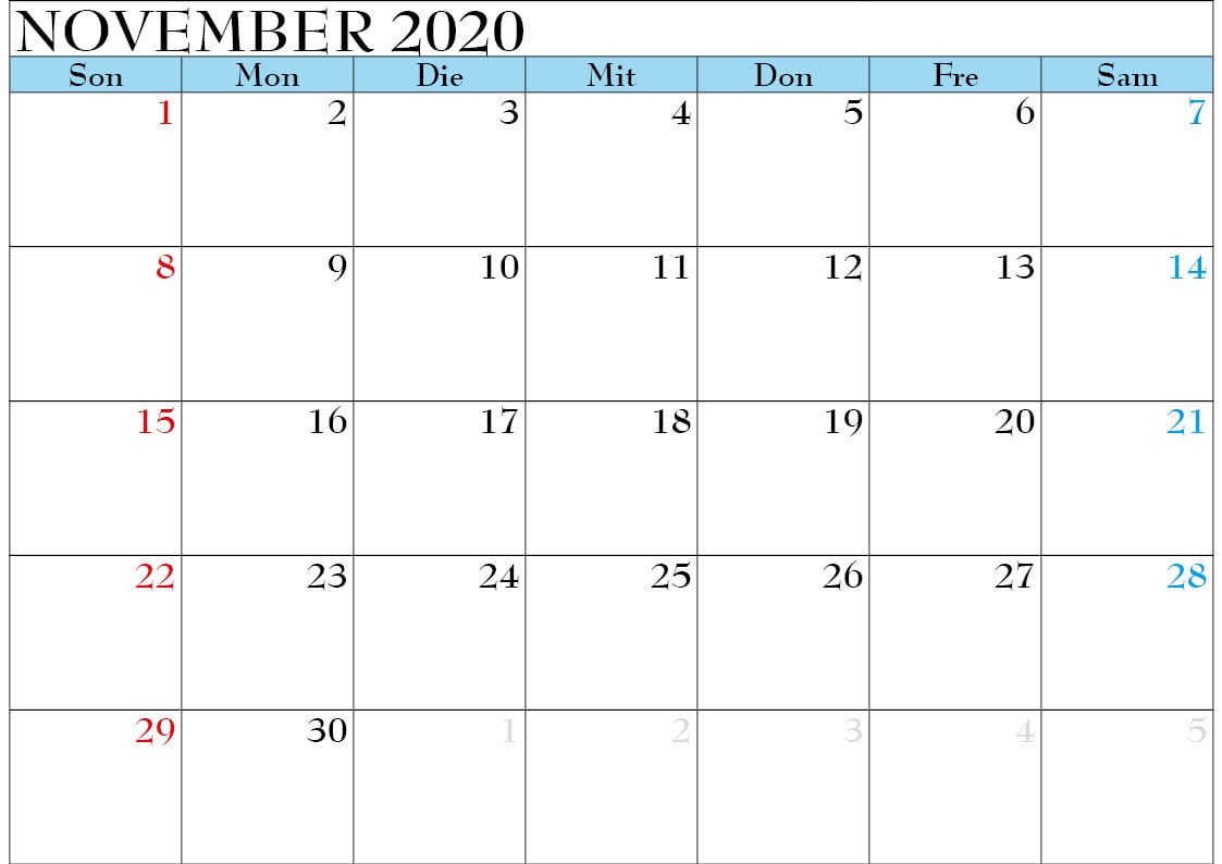 2020 November Kalender