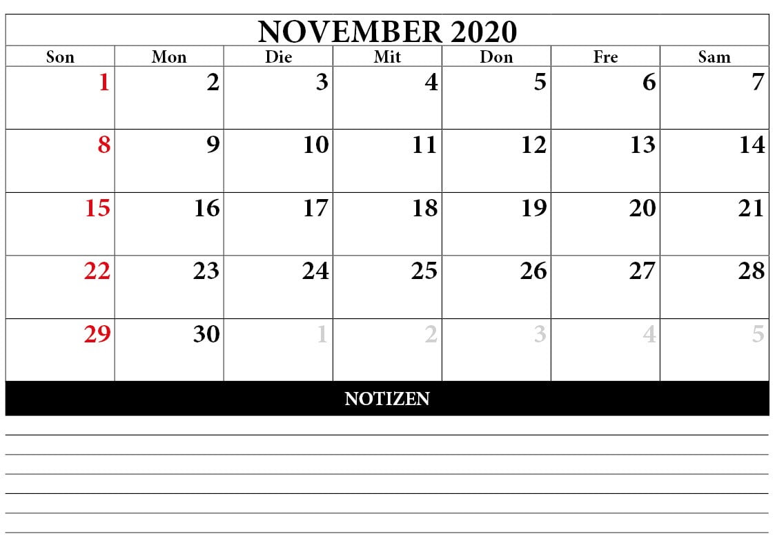 kalender november 2020