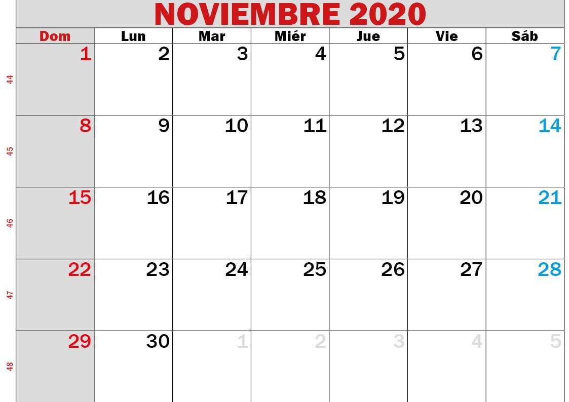 calendario noviembre 2020