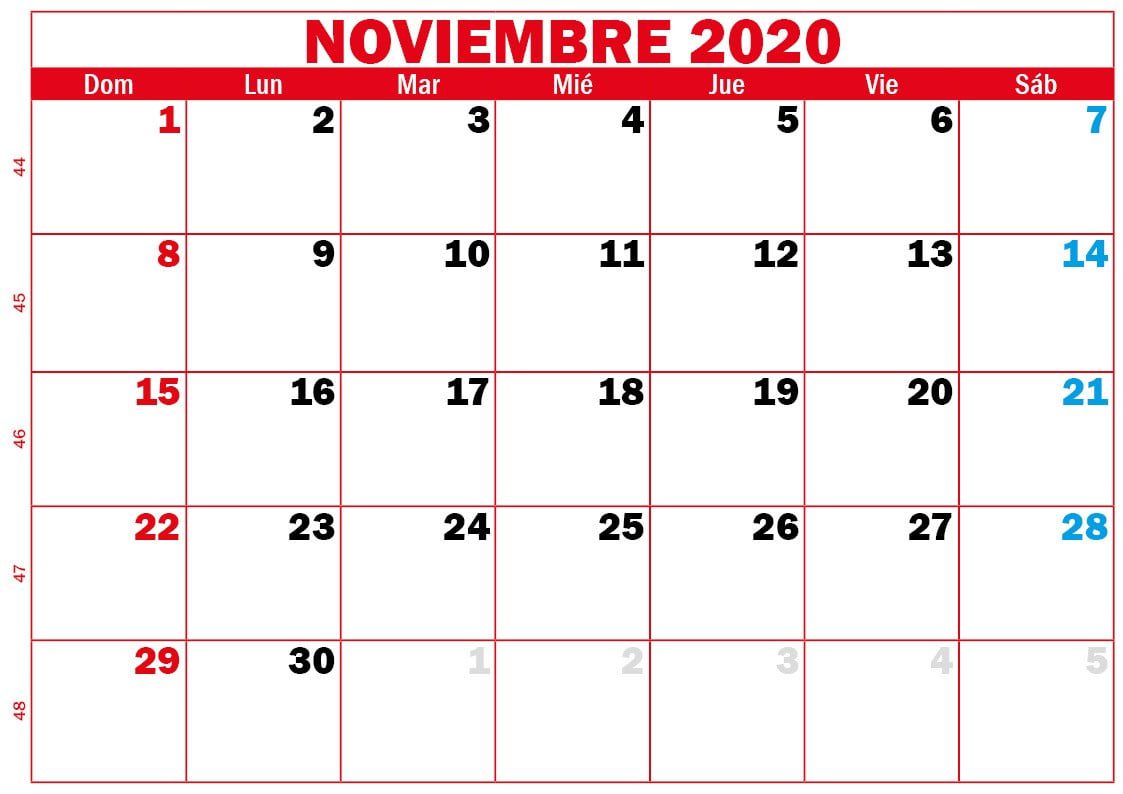 Calendario noviembre 2020