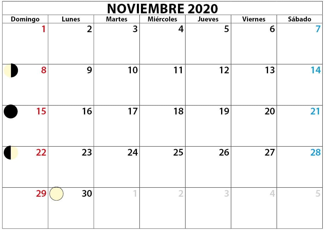 mes de noviembre calendario