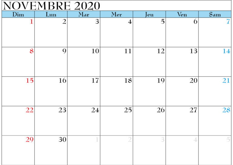 Calendrier Novembre 2020 Imprimable Avec Notes Calendarena