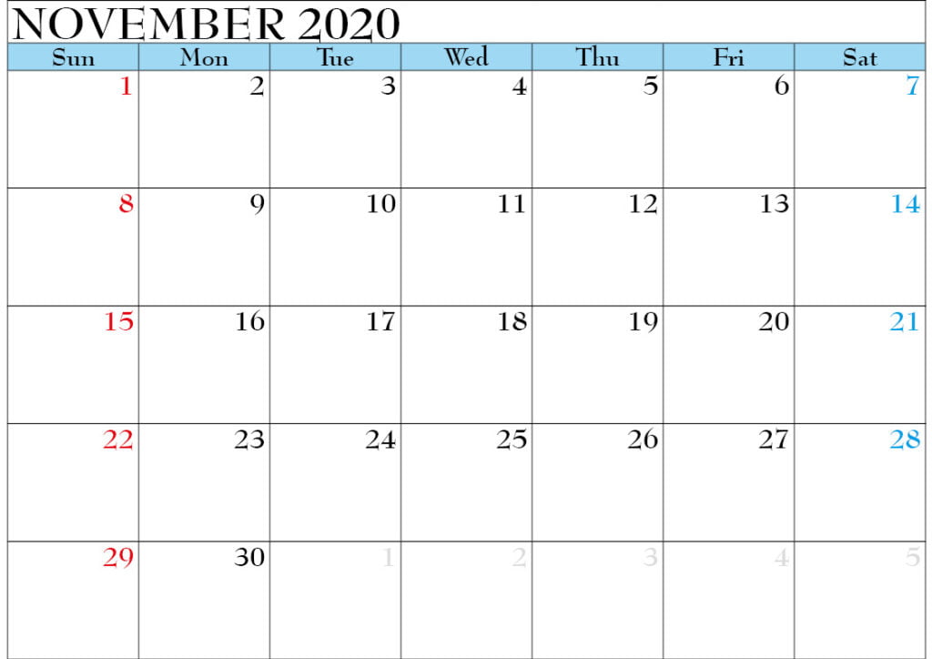 November 2020 Calendar Printable Template With Notes