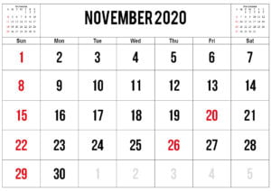 November 2020 Calendar Printable Template With Notes