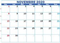Calendrier novembre 2020