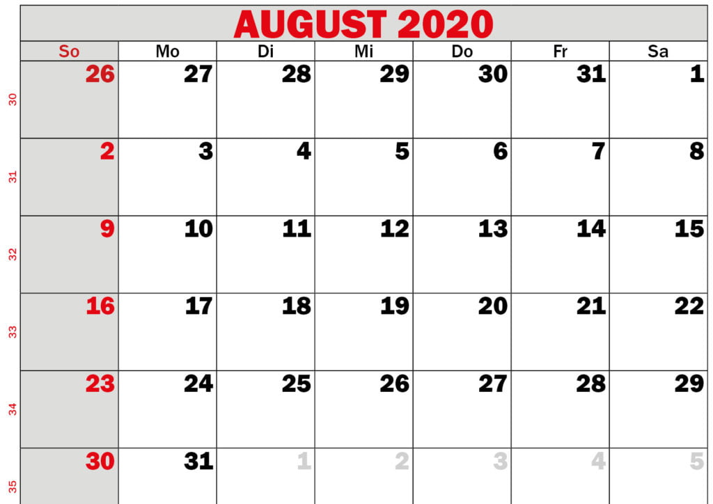 kalender 2020 august