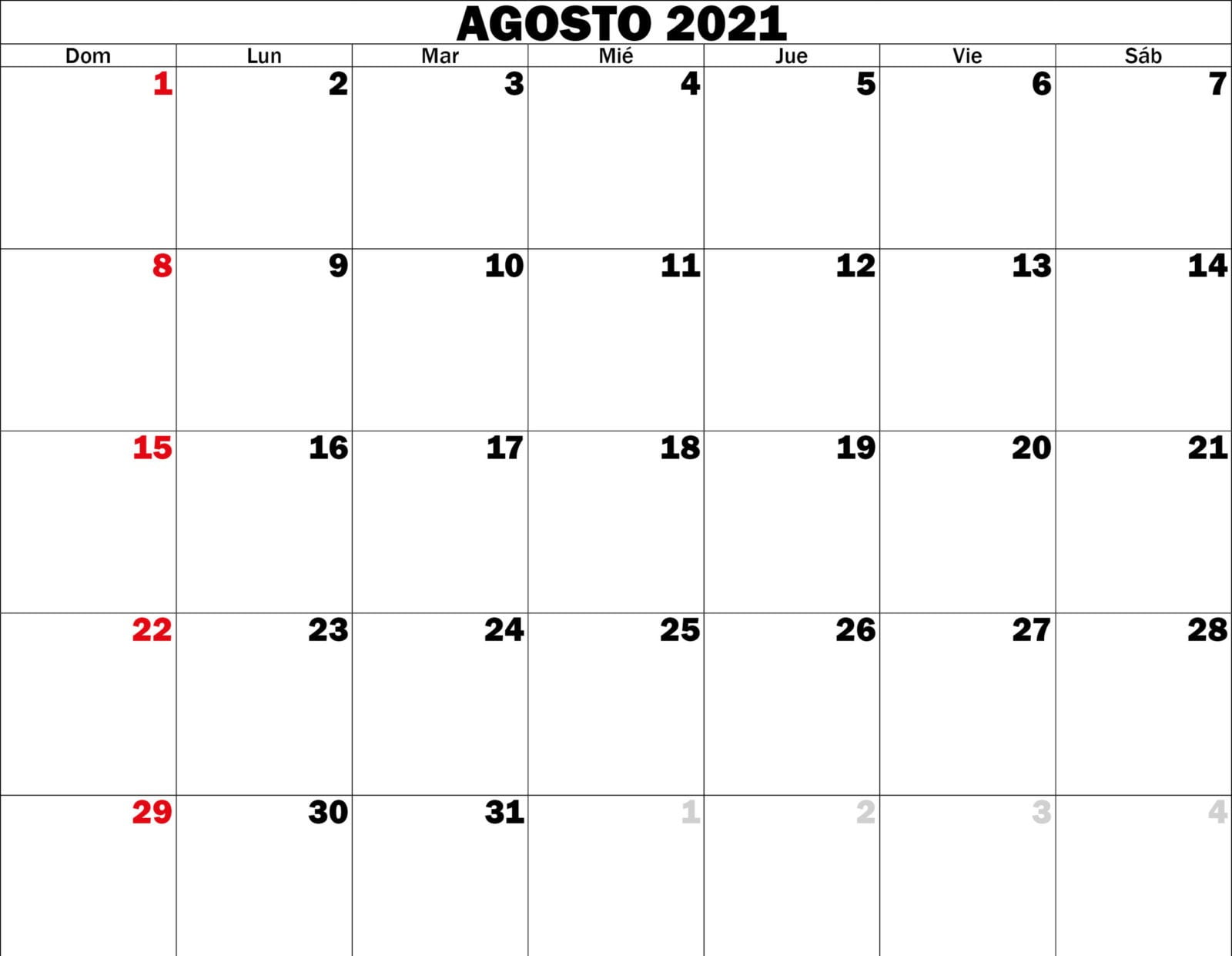 Calendario agosto 2021