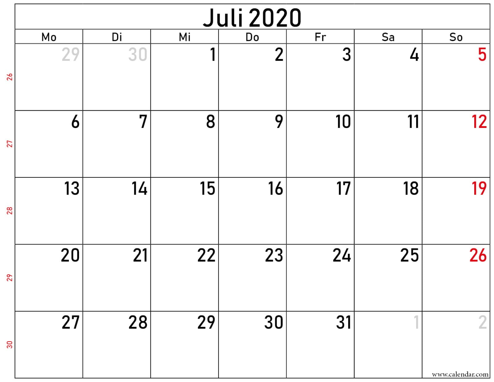 juli 2020 kalender