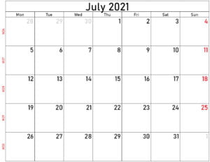 Download Free Blank And Printable July 2020 Calendar