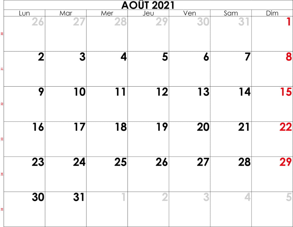 calendrier 2021 août