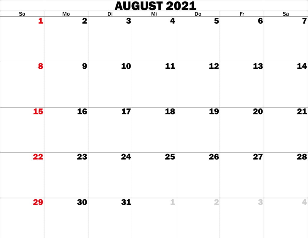 august kalender 2021