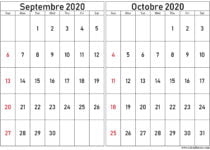 calendrier septembre octobre 2020