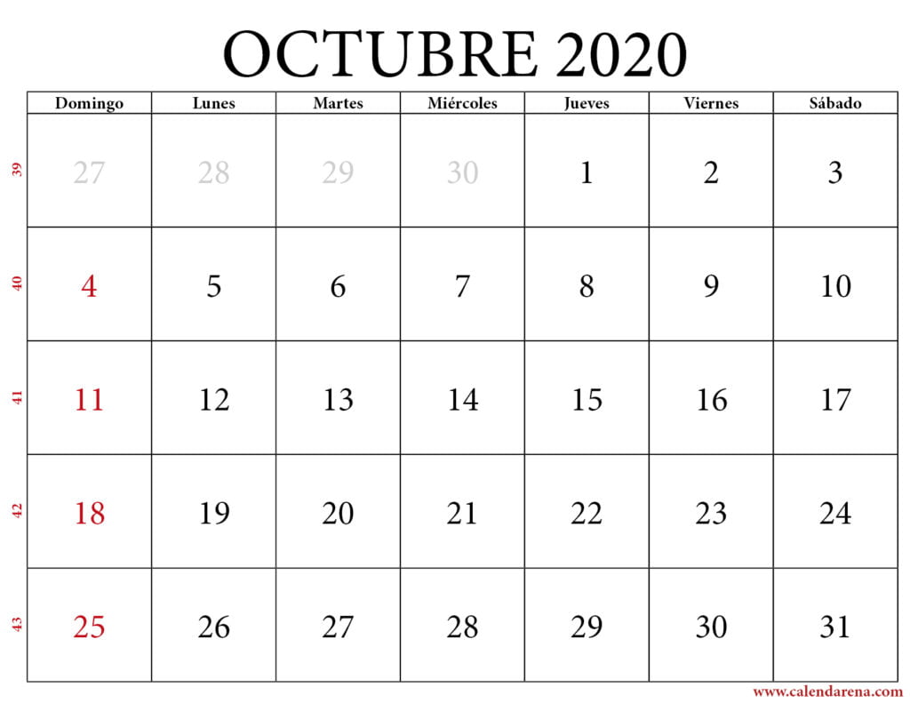 calendario oct 2020
