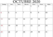 Calendario octubre 2020