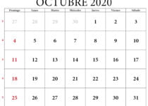 calendario octubre 2020 con festivos