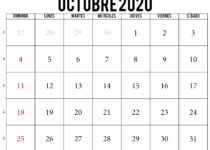 Calendario octubre 2020 para imprimir