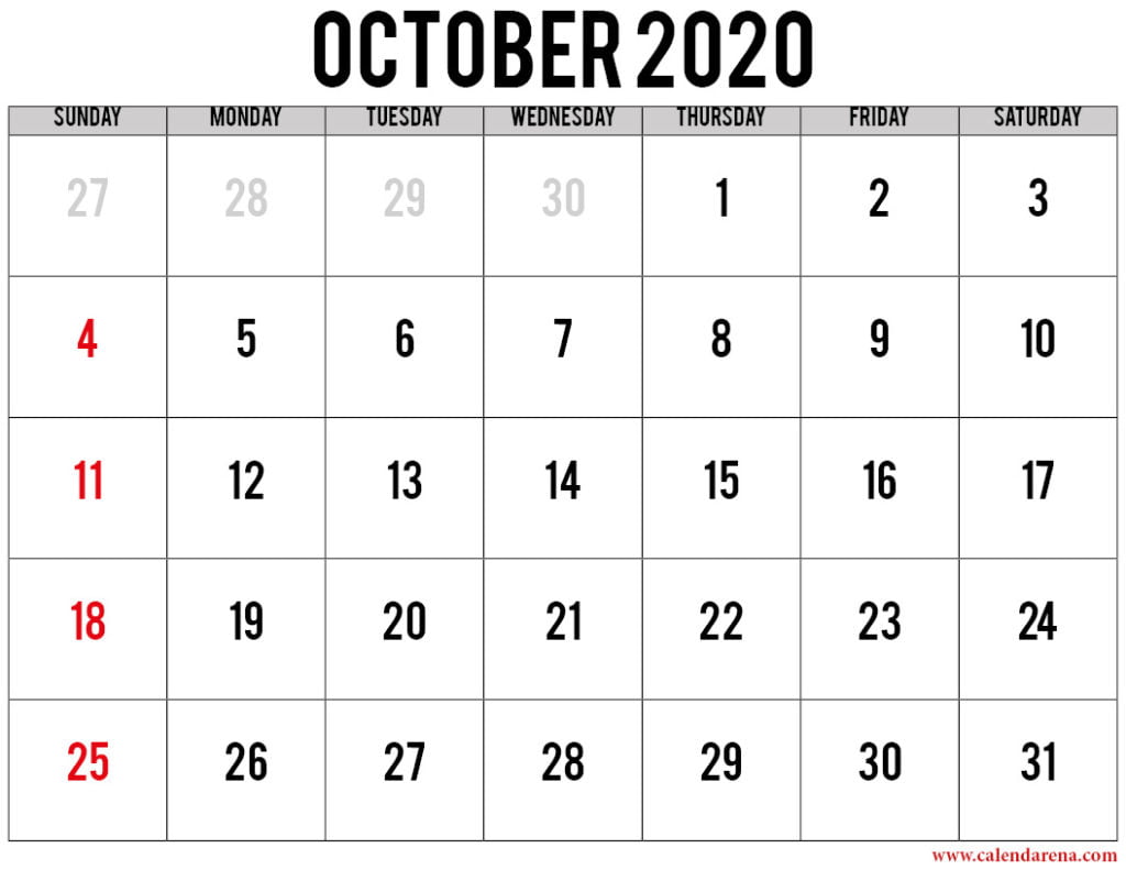 calendar october 2020