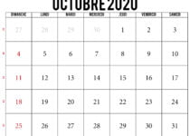 Calendrier 2020 octobre