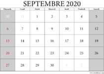 calendrier 2020 septembre