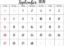 2020 September Calendar Printable